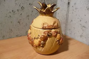 Vintage 1965 Los Angeles Pottery Co. Pineapple Cookie Jar/Gold Color - Picture 1 of 11