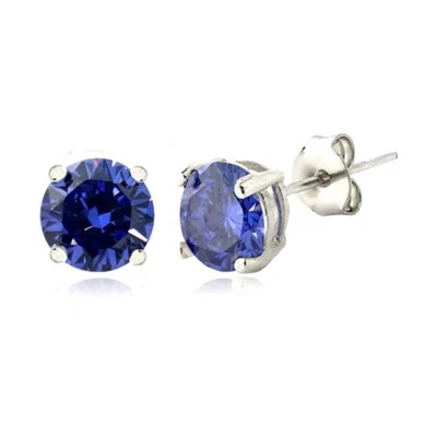 Silver Tone Simulated Tanzanite 6mm Round Stud Earrings - Image 1 of 3