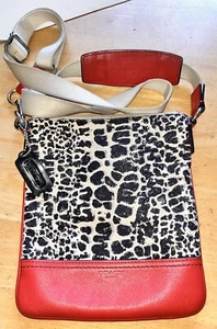 COACH Legacy Ocelot SWING PACK Crossbody 48006 BLACK WHITE/CARNELIAN RED Purse! - Picture 1 of 7