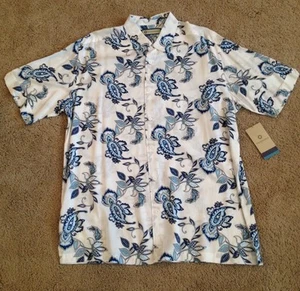 Havanera Short Sleeve White With Blue Floral HAWAIIAN Island SHIRT MENS L Rayon - Picture 1 of 9