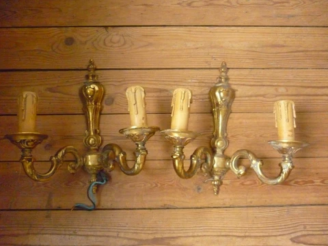Pair of Vintage French  Bronze ROCOCO wall Light SCONCES Cover