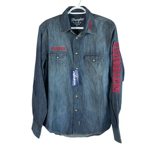 NEW Wrangler Retro Mens M Arkansas Razorback Denim Western Shirt Pearl Snaps $95 - Picture 1 of 8