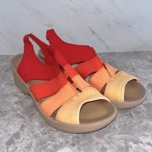 NEW BZees sunset orange red elastic back wedge sandals sz 11 - Picture 1 of 7