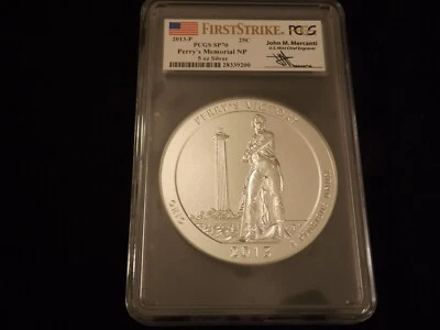 2013-P    Perrys Memorial   MERCANTI  LABEL   5 OZ Sliver        PCGS  SP 70 - Image 1 of 2