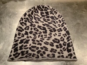 H&M Animal Print Lux Ivory Brown Taupe Slouchy Knit Beanie Hat One Size - Picture 1 of 5