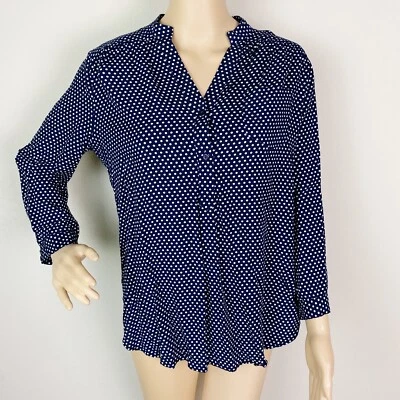 Market & Spruce Stitch Fix Colibri Blouse Top Medium Navy Blue Polka Dot Print Foto 1 de 4