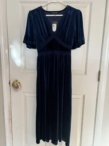 Zilcremo Women Deep V Neck Elegant Velvet Dress Bell Sleeve Lace Flowy NEW - Picture 1 of 5