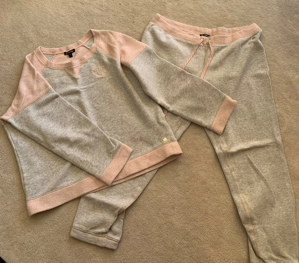 Juicy Couture Mujer Junior Niñas Gris Rosa Polar Pijama Conjunto Parte Superior Inferior Talla XL Foto 1 de 4