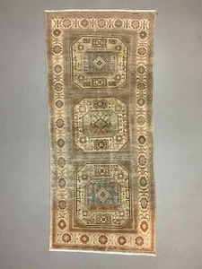 Alfombra Turca Envejecida 197x90 cm Lana Vintage Shabby Chic Tribal Azul, Beige - Imagen 1 de 9