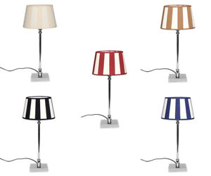 Design Lampe de Table Rayé Abat-Jour Rond Pied de Lampe en Aluminium Chrome
