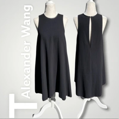 Vestido T Alexander Wang Cuero Recortado Crepé Melange Trapecio Corte Crudo Columpio, Talla 0 Foto 1 de 4