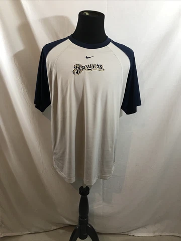 Team Nike MLB Milwaukee Brewers gray & navy short sleeve - mens large, chest 23" Cover