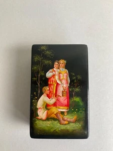 Vintage boite laque miniature Fedoskino hand painted russian lacquer box signed4 - Imagen 1 de 12