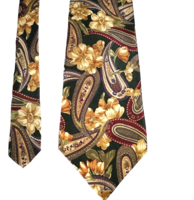 Tie Paisley Floral Windsor Silk 100% Necktie Black Plum Ivory Vintage Costa Rica - Image 1 of 4