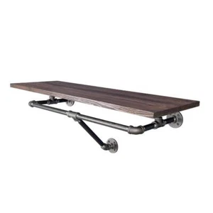PIPE DECOR Decorative Wall Shelf With Hanging Rod 36" x 12" 18" Trail Brown - Picture 1 of 1