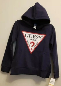 GUESS Boys Kids Sweatshirt Hoodie Size S (8-10 Long-Sleeve Navy Blue Marine  - Picture 1 of 9