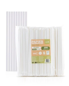 Trinkhalm in Weiß einzeln verpackt aus Papier, Ø 8 mm / 23 cm, 200 Stück in Foli - Bild 1 von 6