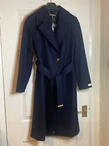 Ted Baker Coat Long Collared Cashmere Wool Blend Size-2 (UK 10) Navy Blue BNWT - Picture 1 of 13