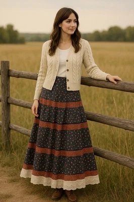 Falda Vintage Jessica’s Gunnies San Francisco Pradera Floral Calico Patchwork 5 Foto 1 de 4