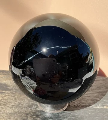 636 Gram/ 77.8 MM Black Obsidian Sphere W/Holder Healing Protection Gift - Image 1 of 4