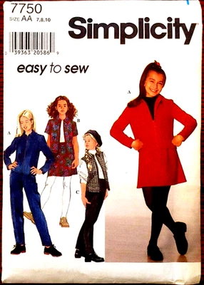 Simplicity 7750 GIRLS' EASY to Sew JACKET or Vest SKIRT and Pants Sizes 7-8-10 - Image 1 of 4