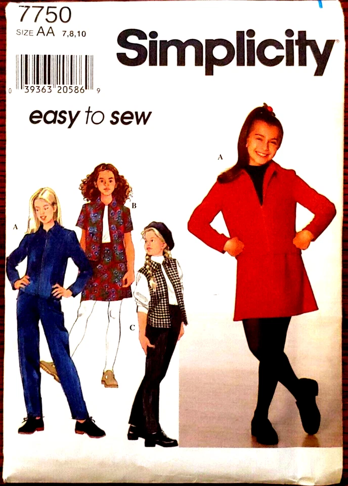 Simplicity 7750 GIRLS' EASY to Sew JACKET or Vest SKIRT and Pants Sizes 7-8-10 - Image 1 of 4