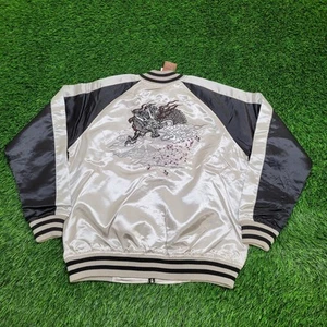 Japanese Sukajan Dragon Satin Bomber Jacket M/L 23x25 Cherry-Blossom Boxy - Picture 1 of 16