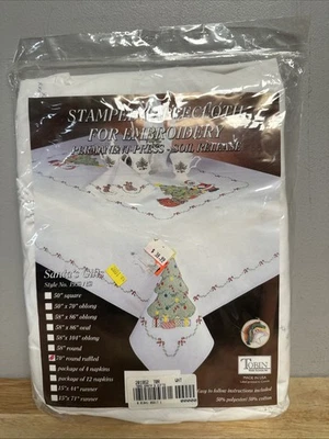 "Mantel bordado punto de cruz estampado Tobin 70"" volante redondo regalo de Papá Noel" Foto 1 de 2