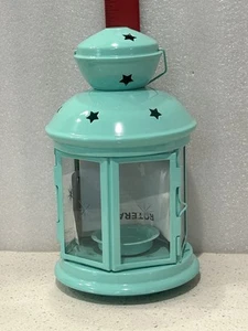 IKEA Rotera Teal Tea Light Candle Holder Lantern Metal & Glass Hang Or Table Top - Picture 1 of 9