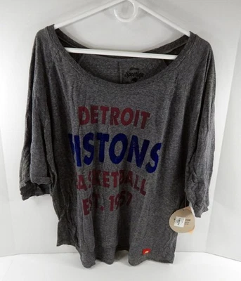 Ladies Detroit Pistons Authentic Grey Boatneck T-Shirt Sportiqe NWT L 973S - Image 1 of 4