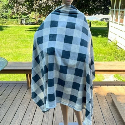 Checkered Throw Blue Gray White 50” x 70” - Image 1 of 4