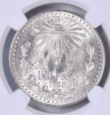 1938 M Mexico Peso 16.6g Silver 0.720 - NGC UNC Details  - Image 1 of 3