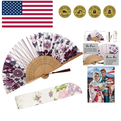 Ventilador de mano plegable para mujer - Plegable chino japonés vintage bambú seda fa... Foto 1 de 4