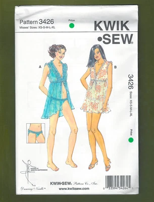 Sheer Nightgown & Panties Set Sewing Pattern~Sealed (Sizes XS-XL) Kwik Sew 3426 - Image 1 of 4