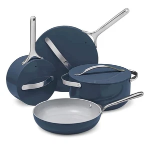 Caraway Nonstick Ceramic Cookware 12 Piece Set Pots Pans Lids Storage Navy Blue - Picture 1 of 6