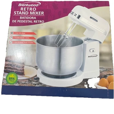 Brentwood Sm-1162W Mezclador de pie de 5 velocidades 3,5 cuartos de galón de acero inoxidable nuevo en caja Foto 1 de 4