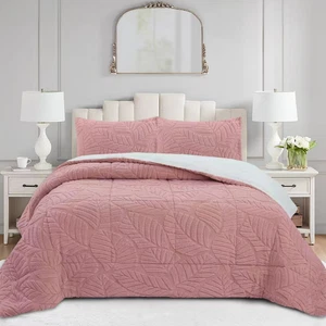3 PCS Leaf Pattern Jacquard Soft Plush Comforter Set - Picture 1 of 29