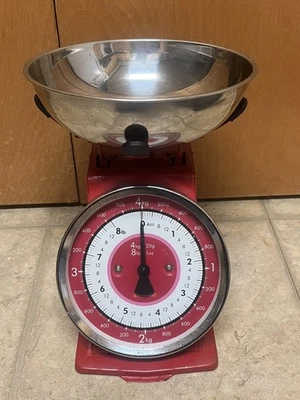Báscula de cocina Typhoon vintage de acero rojo para granja retro 8 lb Foto 1 de 4