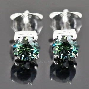 1.00 Ct Blue Diamond Solitaire Studs- BUY 1 GET 1 FREE, White Diamond Studs - Picture 1 of 8