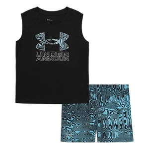 Under Armour size 4 black/blue logo shorts set NWT - Picture 1 of 1