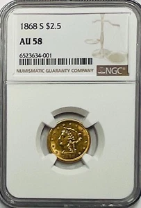 1868-S $2.50 Liberty Head Gold Quarter Eagle - NGC AU58 - SCARCE - Picture 1 of 2