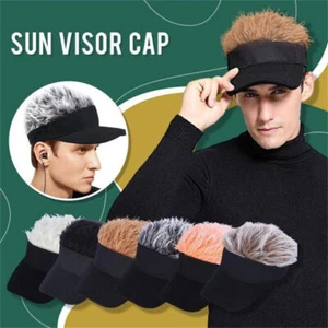 Golf Baseball Cap with Fake Hair Cap Sun Visor Fun Toupee Hats Mens Spiked Wig - Picture 1 of 20