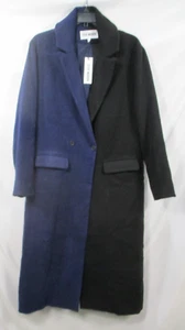 Steve Madden Womens Coat Medium Black Blue Overcoat Long Pockets 2 Tone New - Picture 1 of 11