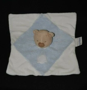 🐻Doudou ours plat mouchoir NATTOU bleu nuage et col blanc peluche TTBE - Picture 1 of 2