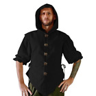 Mens Medieval Renaissance Viking Long Sleeve Hooded Shirt Tops Halloween Costume