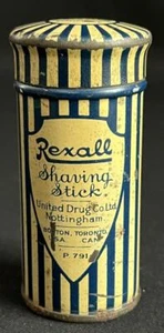 REXALL VINTAGE SHAVING STICK BARBERS SHOP MALE GROOMING ADVERTISING DISPLAY TIN - Picture 1 of 7