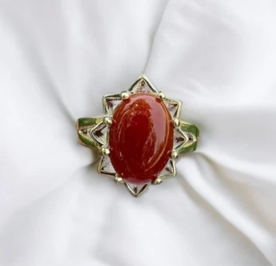 Anel feminino de prata esterlina 925 ágata vermelha natural iemenita presente Aqeeq para ela - Imagem 1 de 3
