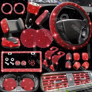 Car Accessories Set 27/4Piece Women Bling Universal Fit Polyester Steering Cover - Picture 1 of 21