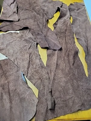 Suede (Chocolate Brown) Remnant Lot Of 5 Pieces Unused Scraps - Image 1 of 4