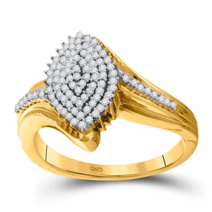 10kt Yellow Gold Womens Round Diamond Oval Cluster Ring 1/3 Cttw - Picture 1 of 1